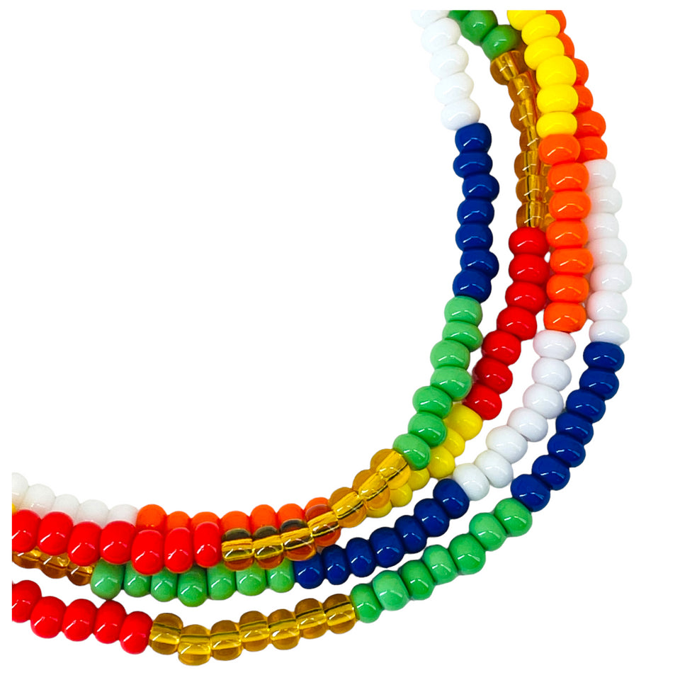 7 African Powers 7 Potencias Multicolor Eleke Bead 34" Spiritual Necklace To Overcome Obstacles, Protection From Harm, Guidance, ETC.