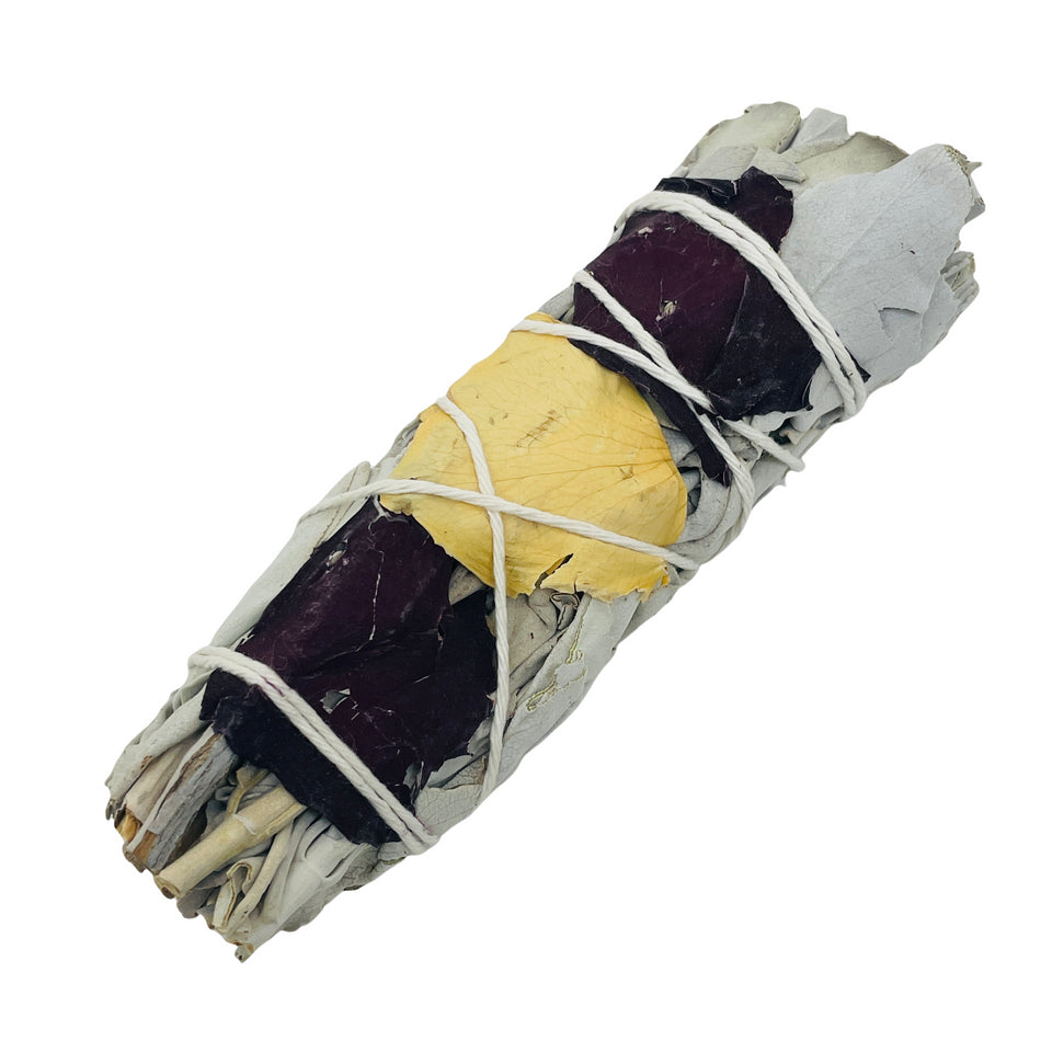 Rose Petals White Sage / Smudge Bundle / 4" / Love & Emotional Healing