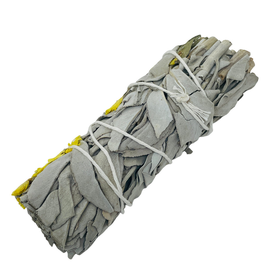 Yellow Flowers White Sage / Smudge Bundle / 4" / Joy & Spiritual Upliftment