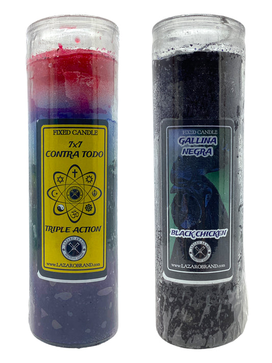 7X7 Triple Action & Black Chicken Dressed & Blessed 7 Day Prayer Candles / 2 Pack