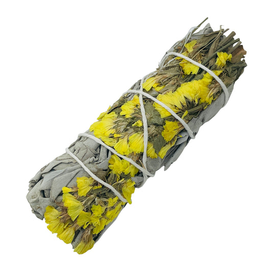 Yellow Flowers White Sage / Smudge Bundle / 4" / Joy & Spiritual Upliftment